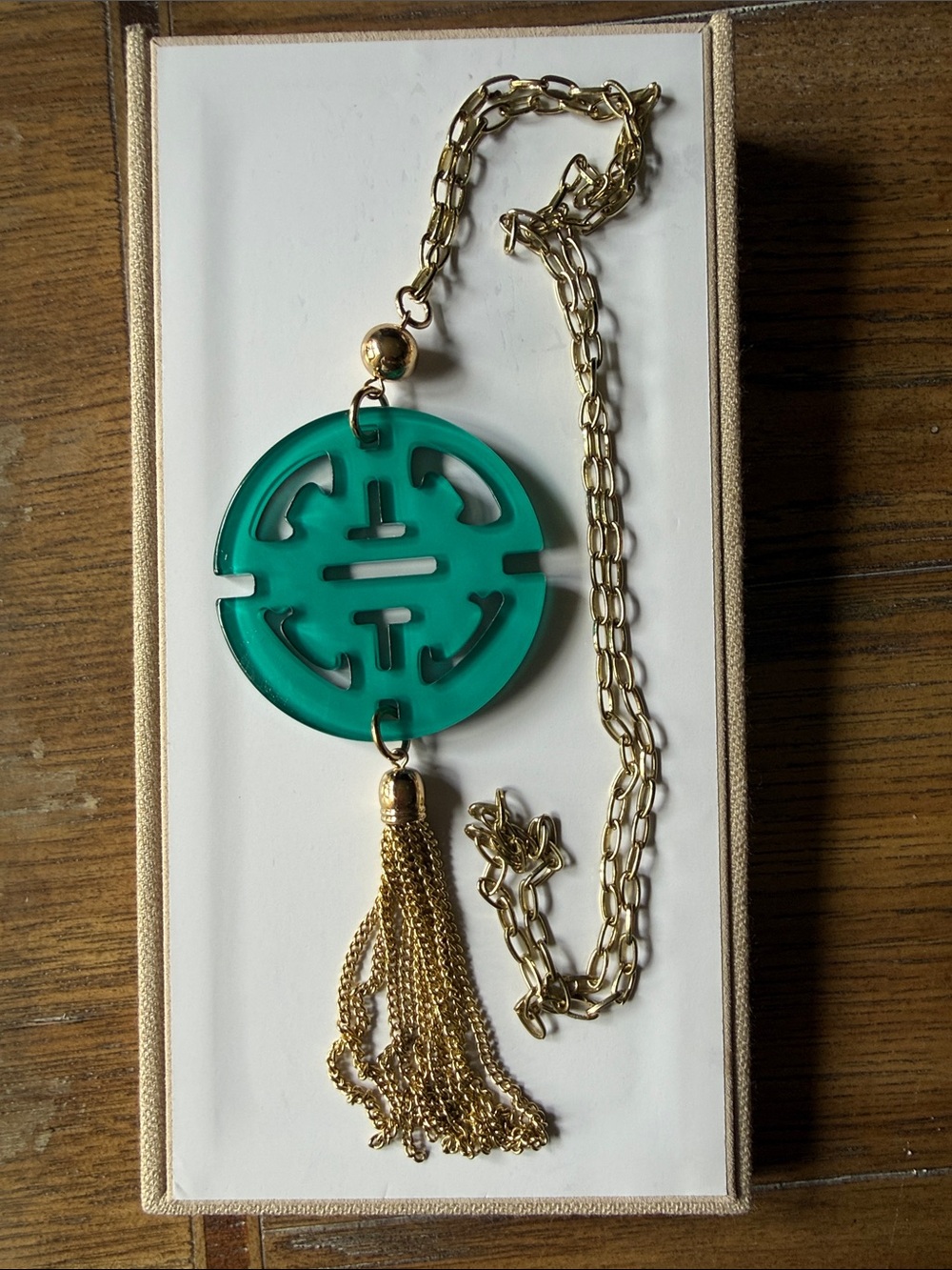 EUC - Zenzii  Acrylic Medallion Tassel Necklace - Gold Chain